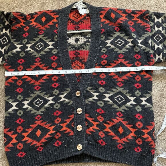 VTG Babette & Partners Aztec Cardigan Sweater Multicolor Funky - Womens Size Med - Picture 7 of 8